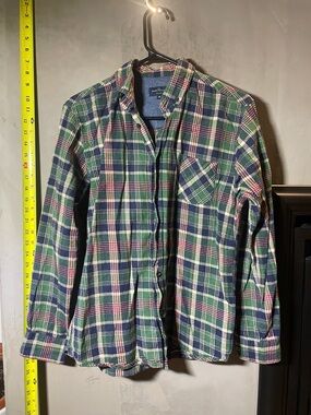 Men's/Unisex Plaid Button-Down Shirt - Green/Navy/Pink - Unbranded